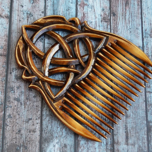 Celtic Triquetra Knot Symbol Handmade wood Comb