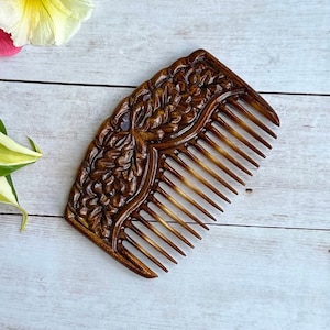 Handmade wooden comb with carving for women / Wide Tooth Comb mom gift