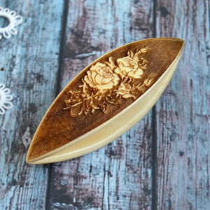 Handmade wood tatting "Roses" shuttle with carving flowers 3D surface floral ornament