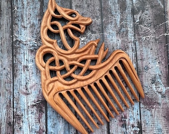 Handmade wooden comb with carving for women / Wide Tooth Comb mom gift