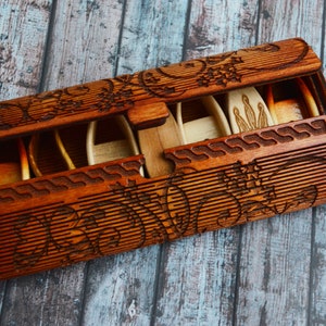 Handmade Wooden box for 6-7 tatting shuttles Wood Case for hair pins gift box