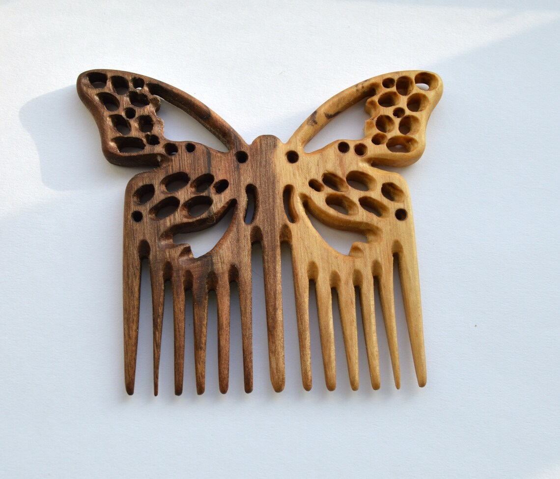 Handmade wooden comb butterfly with carving for women / Wide Etsy