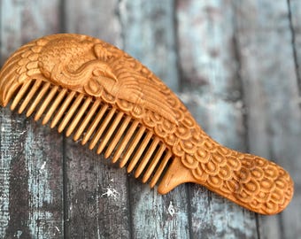 Peine de madera de cisne hecho a mano con tallado Peine de dientes anchos