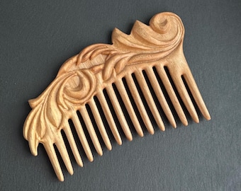 Handmade wooden comb with carving for women / Wide Tooth Comb mom gift Christmas gift alder wood
