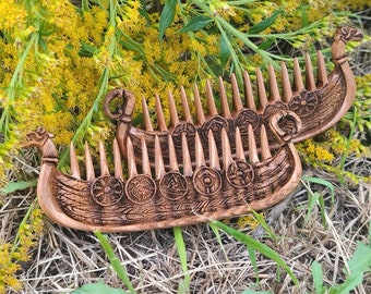 Viking Drakkar Comb for beard handmade wooden small, walnut wood, gifts for boyfriend, beard accessories, Comb for men