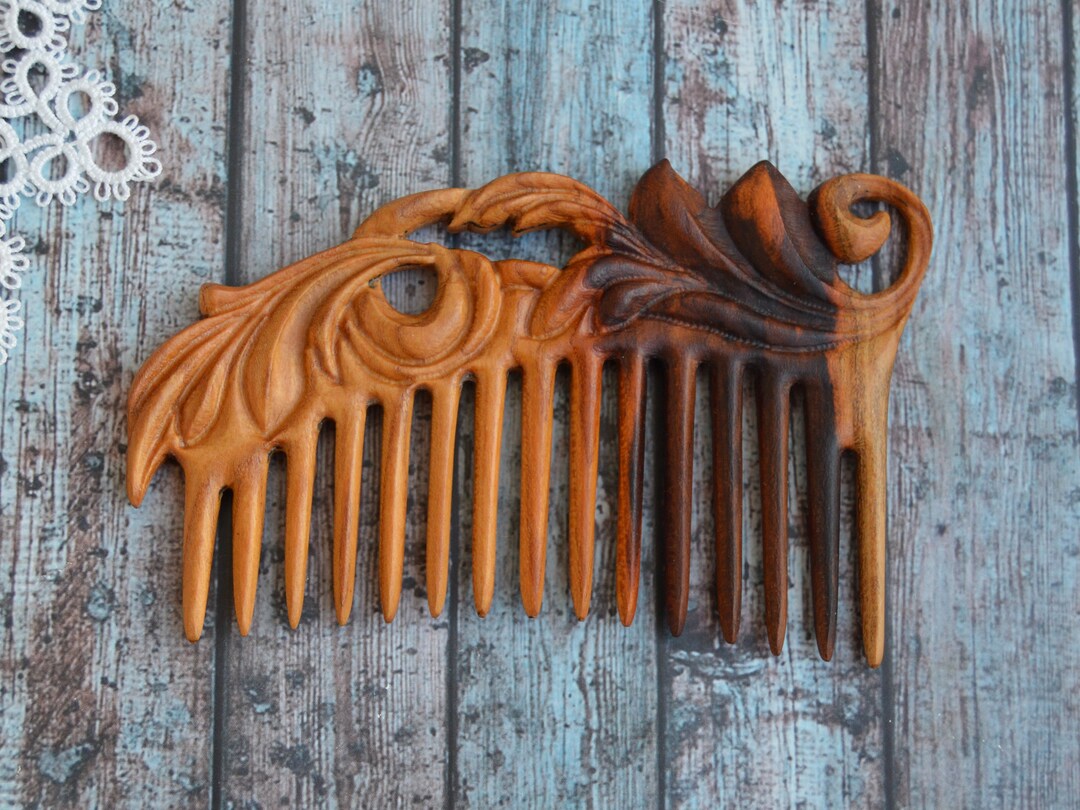 Handmade Wooden Comb With Carving for Women Wide Tooth Comb Mom