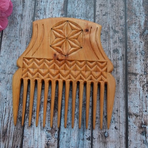 Handmade wooden comb with carving for women , man  Wide Tooth Comb wood gift for man beard comb