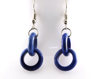 Tagua Drop Earrings in Sapphire Blue, Lightweight Perfect Gift for Mom or Grandmother, Cruise Wear Jewelry, Fair Trade - Fresh Collection