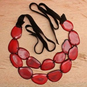 Red Necklace Statement Necklace of Tagua Chunky Necklace Fair Trade Bib Necklace Womens Gifts Head-Turning Red Jewelry for Women image 7