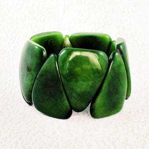 Green Cuff Bracelet - Tagua Nut Wide Elastic Bracelet - Vegetable Ivory - Fair Trade Jewelry - Eco Friendly Gifts for Back to School Fun