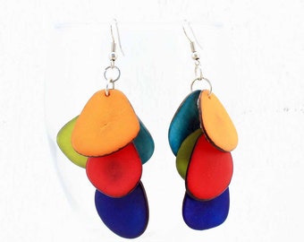 Funky Colorful Earrings made of Eco Friendly Tagua Nut for Her - Fair Trade Jewelry with Tropical Flare for Everyday Lightweight Wear