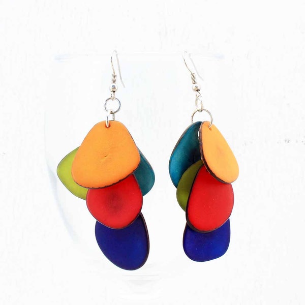 Funky Colorful Earrings made of Eco Friendly Tagua Nut for Her - Fair Trade Jewelry with Tropical Flare for Everyday Lightweight Wear