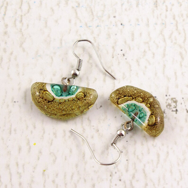 Fused Glass Earrings Bubble Earrings Moon Earrings Fused Glass Jewelry