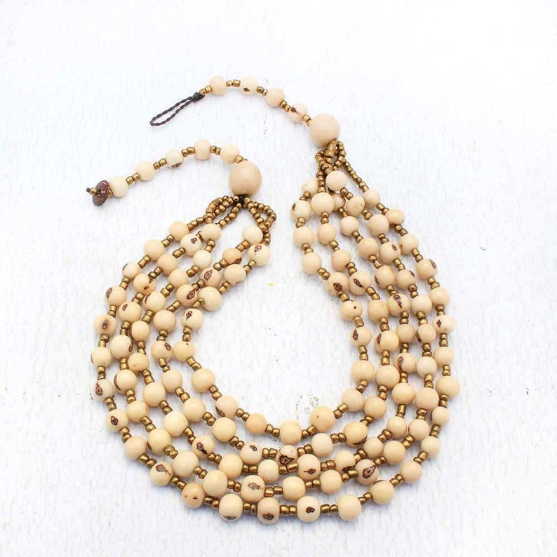 White Multi Strand Beaded Necklace Ivory Bib Necklace Etsy