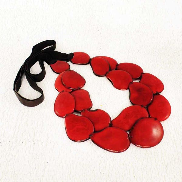 Red Necklace - Statement Necklace of Tagua - Chunky Necklace - Fair Trade - Bib Necklace - Womens Gifts - Head-Turning Red Jewelry for Women