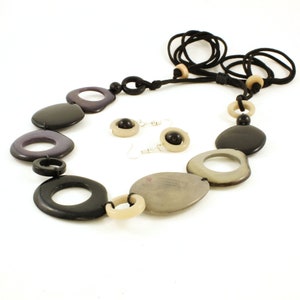 Tagua Nut Necklace Set: Black & Gray Eco-Friendly Jewelry
