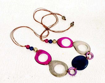 Tagua Necklace for Her - Chunky Bead Necklace - Fair Trade Jewelry - Multi Color Necklace - Back to School Gift Ideas for Her