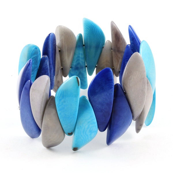 Chunky Tagua Bracelet for Women in Blue and Gray, Handmade and Fair Trade Bangle for Her, Perfect for Back to School Fun