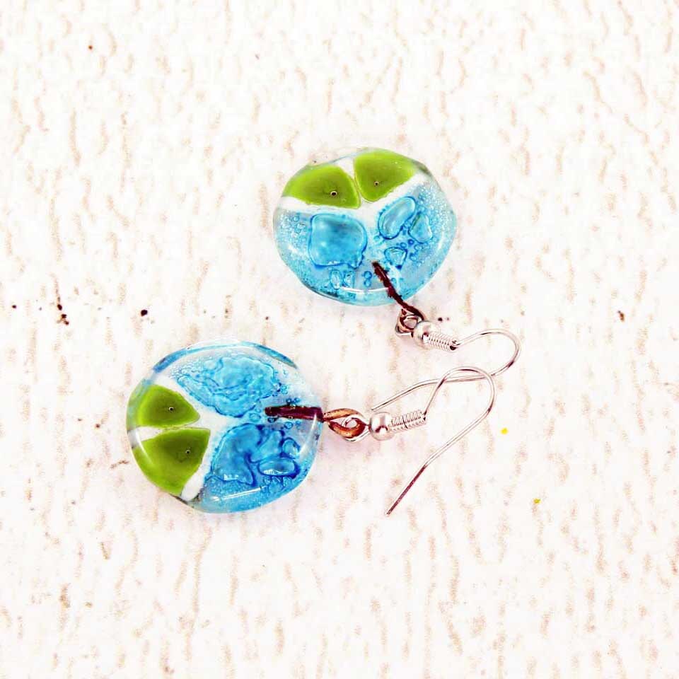 Peace Sign Earrings for Women Green Earrings Fused Glass Etsy