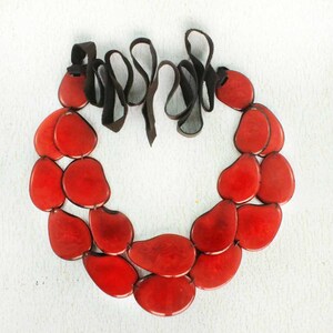 Red Necklace Statement Necklace of Tagua Chunky Necklace Fair Trade Bib Necklace Womens Gifts Head-Turning Red Jewelry for Women image 6