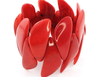 Red Bracelet made of Tagua - Nut Jewelry - Red Bangle - Mom Birthday Gift Ideas - Wide Bracelet - Red Chunky Bracelet - Cuff Bangle