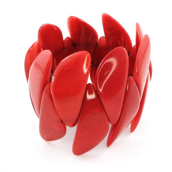 Red Bracelet made of Tagua - Nut Jewelry - Red Bangle - Mom Birthday Gift Ideas - Wide Bracelet - Red Chunky Bracelet - Cuff Bangle