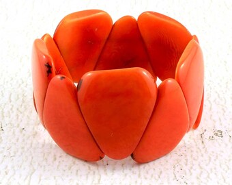 Orange Bracelet with Eco Friendly Tagua Nut - Chunky Bracelet - Wide Bracelet - Fair Trade Jewelry - Bold Bracelet - Tagua Bracelet