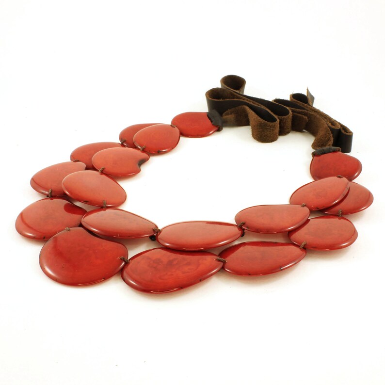Red Necklace Statement Necklace of Tagua Chunky Necklace Fair Trade Bib Necklace Womens Gifts Head-Turning Red Jewelry for Women image 2