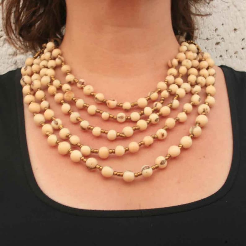 White Multi Strand Beaded Necklace Ivory Bib Necklace Etsy