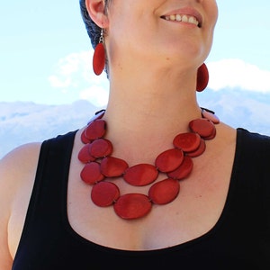 Red Necklace Statement Necklace of Tagua Chunky Necklace Fair Trade Bib Necklace Womens Gifts Head-Turning Red Jewelry for Women image 4