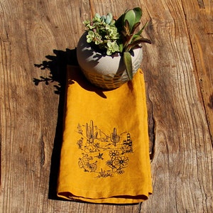 Embroidered Desert Scene Hand Towel, Linen Tea Towel image 3