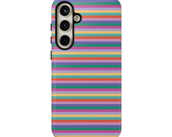 Colorful Striped Galaxy Phone Case, Impact Resistant, Dual Layer