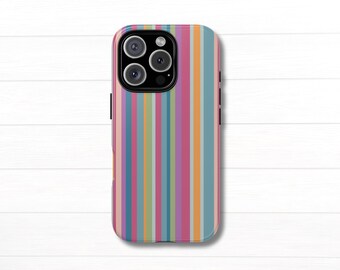 Striped Phone Case with Boho Vintage Retro Colors: Tough, Impact Resistant, Wireless Charging, iPhone, Galaxy, Pixel