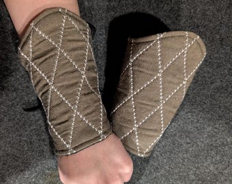 Archer Fabric Bracers Handmade Larp Cosplay Renaissance Faire Festival Accessories Gender Neutral Diamond Quilted Druid Ranger Vegan