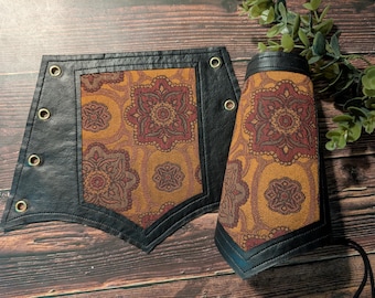 Orund Bracers Faux Leather Handmade Larp Cosplay Renaissance Faire Festival Accessories Gender Neutral Burnt Orange Druid Ranger Vegan