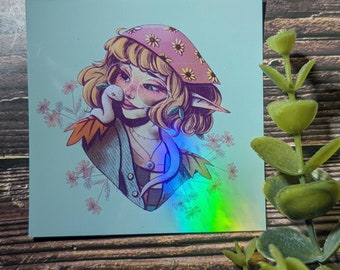 Thistle the Gnome Sticker Original Character Artwork Holographic D&D Dungeons and Dragons Inspired Wizard Nature Cleric