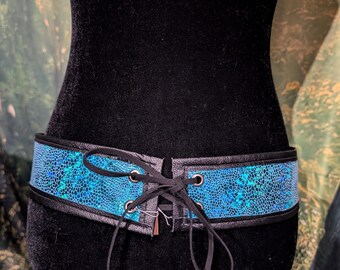 Gem Dragon Belt: 36" Gender Neutral Larp Handmade Cosplay Renaissance Faire Festival Accessories Iridescent Scales Paladin Fighter Blue