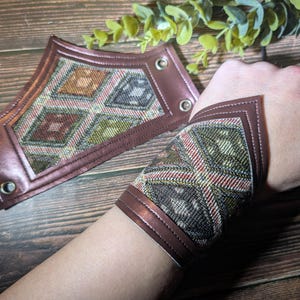 Runic Mini Bracers Faux Leather Handmade for Cosplay Renaissance Faire Festival Accessories Gender Neutral Maroon Druid Ranger Metallic Larp