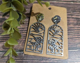 Cottagecore Mushrooms Silver Handmade Earrings Dangle Witchy Witch Fairycore Whimsigoth Whimsical Mushroom Forager Sun