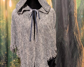 Gray Tassel Hooded Capelet Cloak for Renaissance Faire Festival Cape Larp Forest Ranger Soft Warm Hobbit Winter Riding Hood