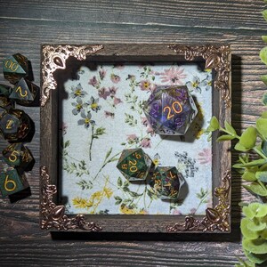 Prismeer Mini Dice Rolling Tray Handmade Tabletop Games Dungeons and Dragons Pathfinder Cottagecore Witchy Wildflowers Floral Flowers