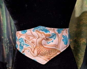 Faun Corset Belt: 23" Underbust Handmade Cosplay Renaissance Faire Festival Accessories Cottagecore Druid Masquerade Deer Forest Blue Linen