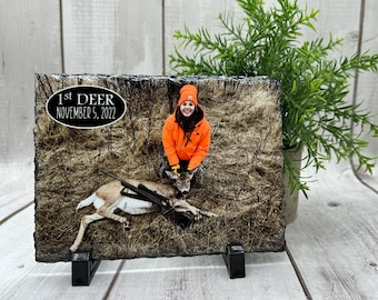 Deer Photo, Rock Slate, first deer picture, 1st buck, Junior Hunter, Hunting frame, 5x7