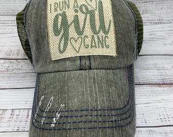 Girl Scout Trucker Hat, I Run A Girl Gang, Olive Green Patch Hat
