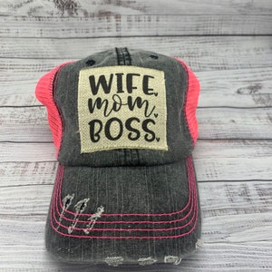 Boss hat, mom wife boss, mom gear, trucker hat, patch hat, mom hat, wife, Boss, high pony, working mom, business owner gear, working women