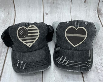 Correction hat, prison guard, flag heart, LEO, trucker hat, patch hat, wife, peace officer, thin grey line hat, first responder, silver line