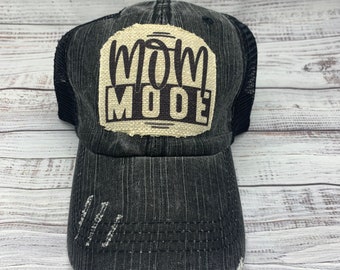Mom hat, mom mode, mom gear, ponytail hat, patch hat, mom hat, hat, frayed, mom life, mama, best life, vintage, trucker hat