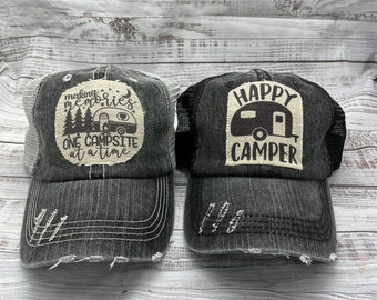 Camping hat, camp season, patch hat, happy camper, ponytail hat, patch hat, home is where we park it, summertime, camp life