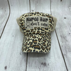 Nurse hat, nurse hair don’t care, nurse gear, trucker hat, patch hat, RN hat, registered nurse, high pony, working mom, nursing student