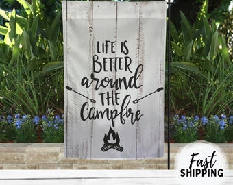 Mugod Gartenflagge 'You Make Me A Happy Camper' – 30,5x45,7 Cm, Baumwoll-Leinen, Doppelseitig Bedruckt, Wetterfest